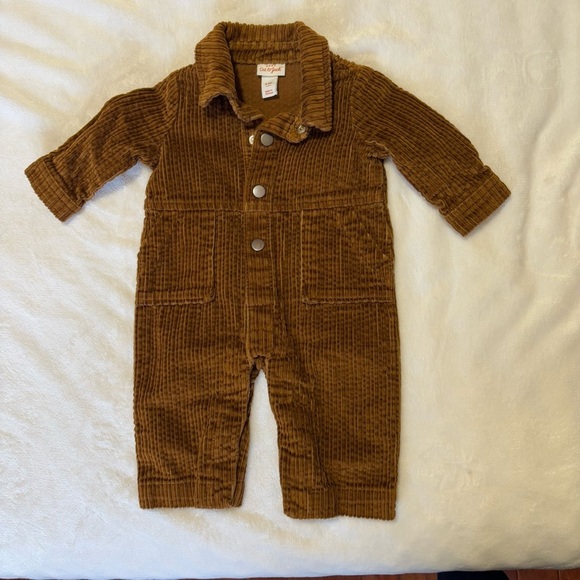 Cat & Jack corduroy, brown jumpsuit outfit, baby boy 0-3 months - Picture 2 of 5